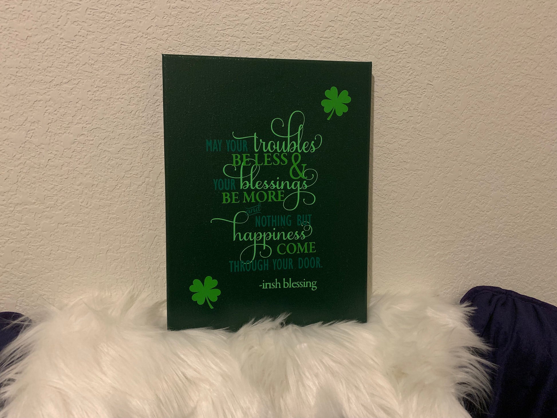 Green Irish Blessing with Clovers 9x12 Vinyl Canvas Sign