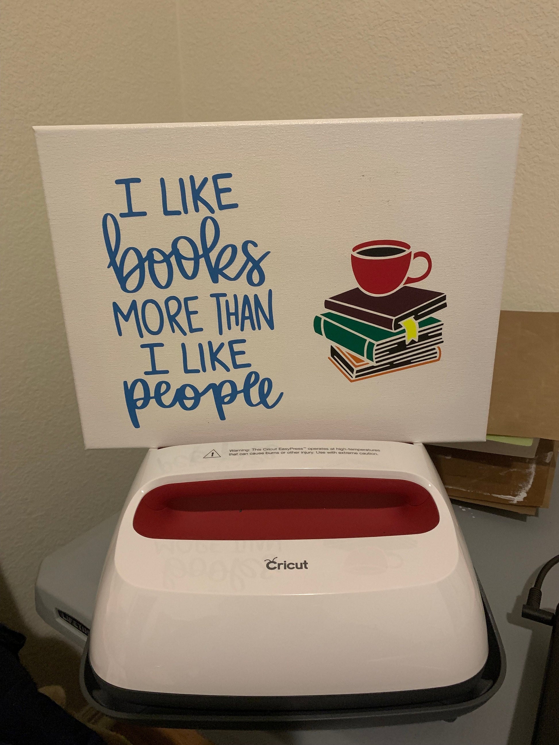 l like Books More Than People 9x12 Vinyl Canvas Sign blue, green