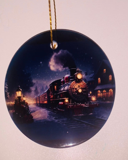 Christmas ornament- Christmas night train - handmade ornaments - unique ornaments