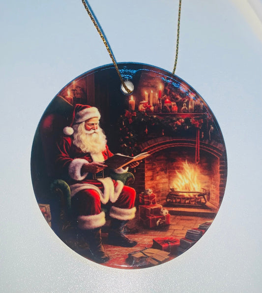 Christmas ornament- Santa by the fire - handmade ornaments - unique ornaments